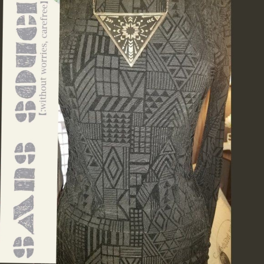 SANS SOUCI - Black Geometric Bodycon Dress - S